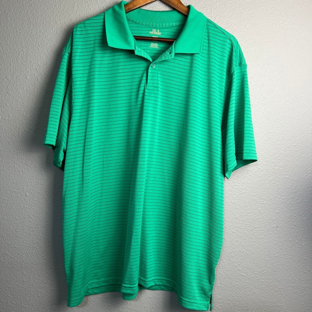Haggar Cool 18 Performance Polo Shirt Striped Golf Athletic Kelly Green XL